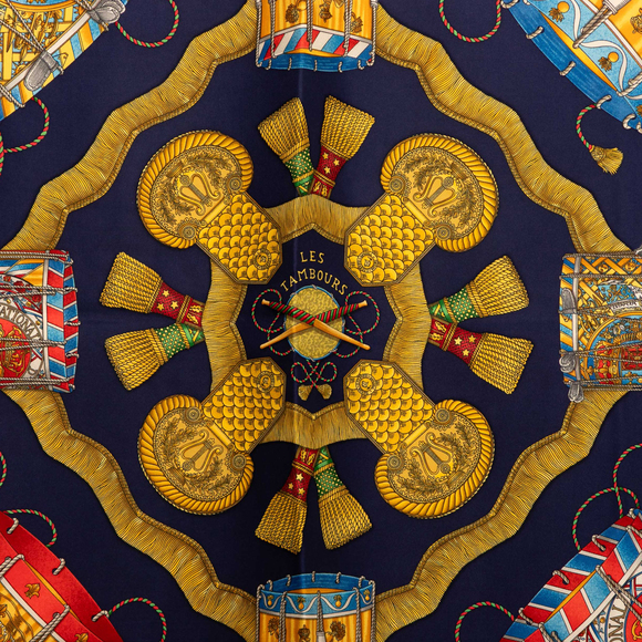Pre-Loved Hermes Les Tambours Silk Scarf 90 - Picture 2 of 5